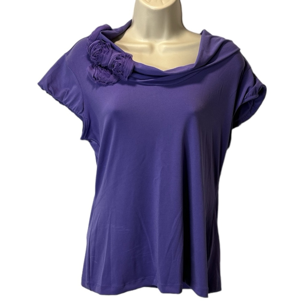 Worthington Women's Short Sleeves Cowl Neck Blouse Top Purple/Lavender Size M